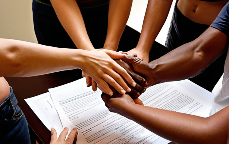 An empathetic and warm scene depicting diverse individuals offering multi-faceted support to a person recovering from trauma. A comforting hand reaches out, a legal document is subtly present, and a group forms a supportive circle, emphasizing connection and belonging. The atmosphere is one of hope and safety, illustrating the "first embrace" and the "community as a pillar of healing." Soft, inviting lighting, culturally resonant with Spanish-speaking communities.