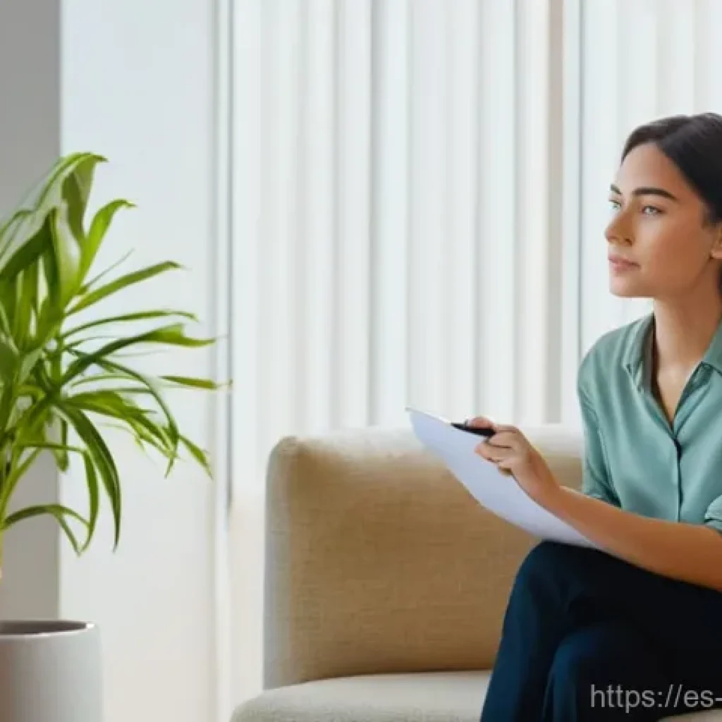 범죄 피해자 법적 대응 - **Prompt:** A young woman, appearing to be in her late 20s, sits comfortably on a plush sofa in a su...