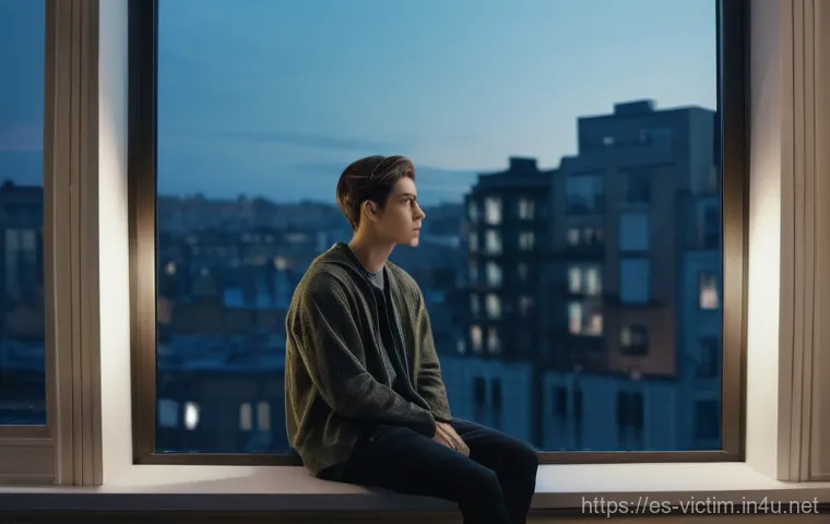 범죄 피해자 실태 조사 - **"The Invisible Burden"**: A cinematic, medium shot of a young adult (gender-neutral, fully clothed...