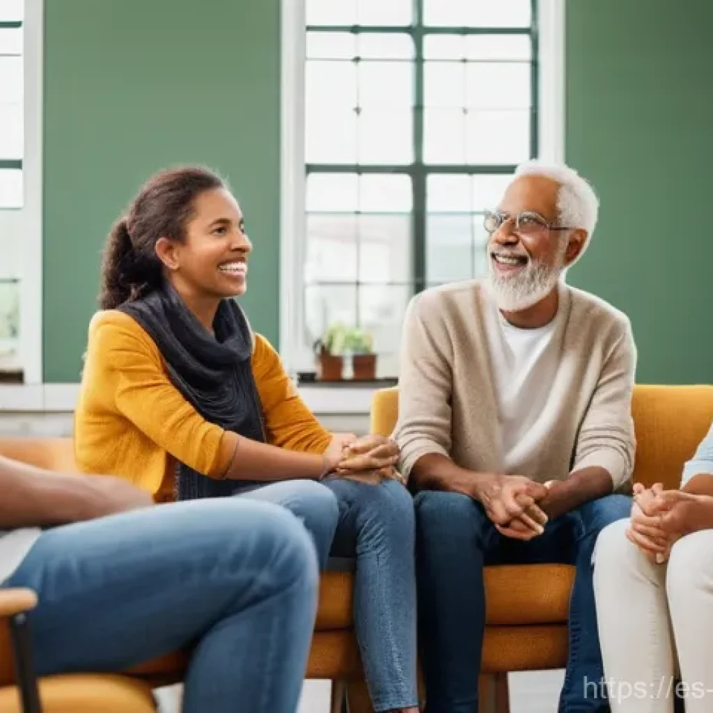 범죄 피해자 피해 유형별 지원 방식 - A diverse group of adults of various ages (all wearing casual, modest clothing like jeans, sweaters,...