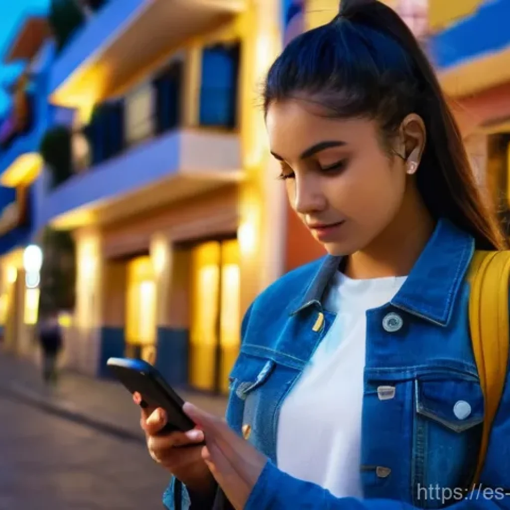 범죄 피해자 보호를 위한 기술적 대응 - **Mobile Security App in an Urban Setting:**
A confident young Latina woman in her late 20s walk...