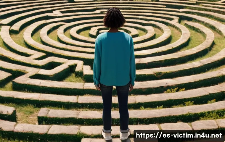 범죄 피해자 보복 피해 예방 - **Overcoming the Labyrinth of Fear**
    A young adult, gender-neutral and ethnically diverse, dress...